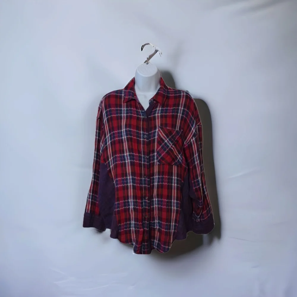 Free People One of the Guys Mixed Plaid Shirt